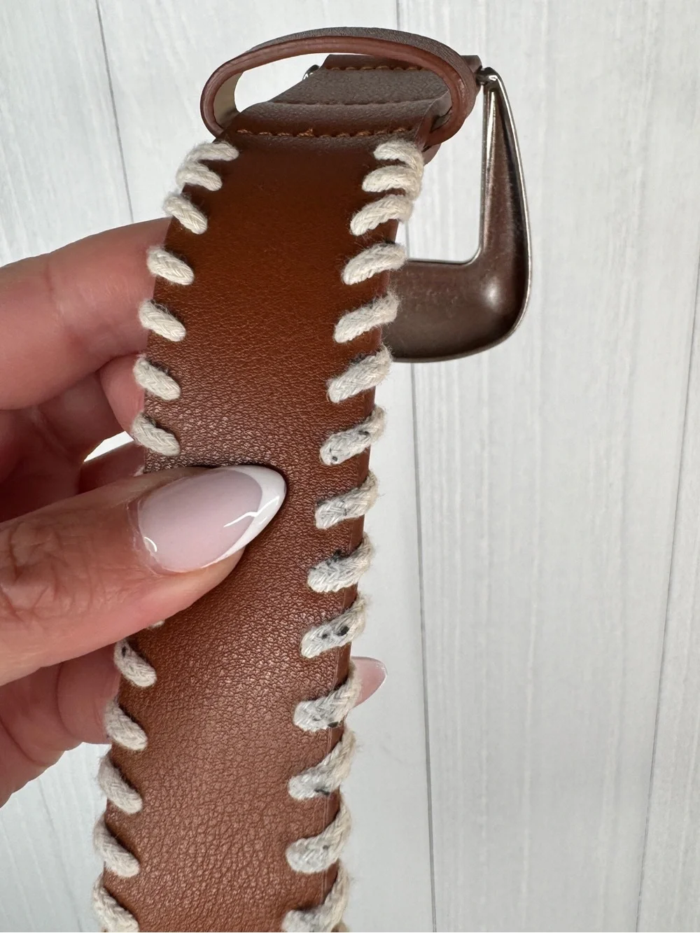 Western Style Belt | Brown Whip Stitch Cowboy Buckle Boho Chic